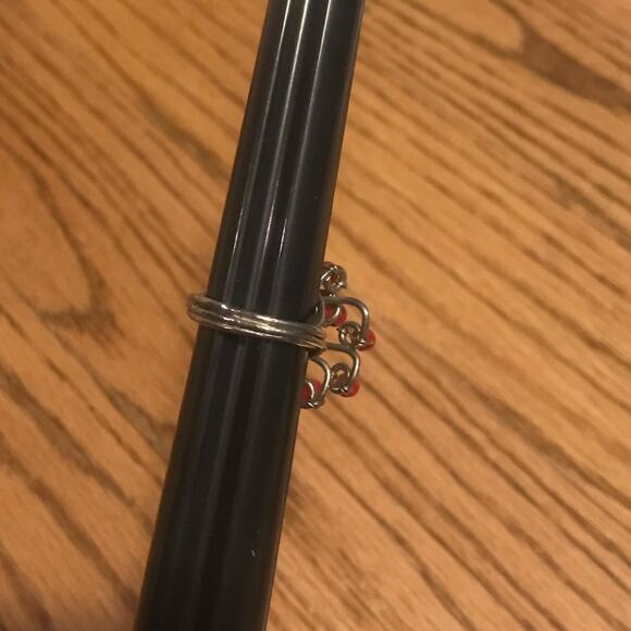 HANDMADE Artsy Red Beads Silver Ring Size 7 - Picture 6 of 8